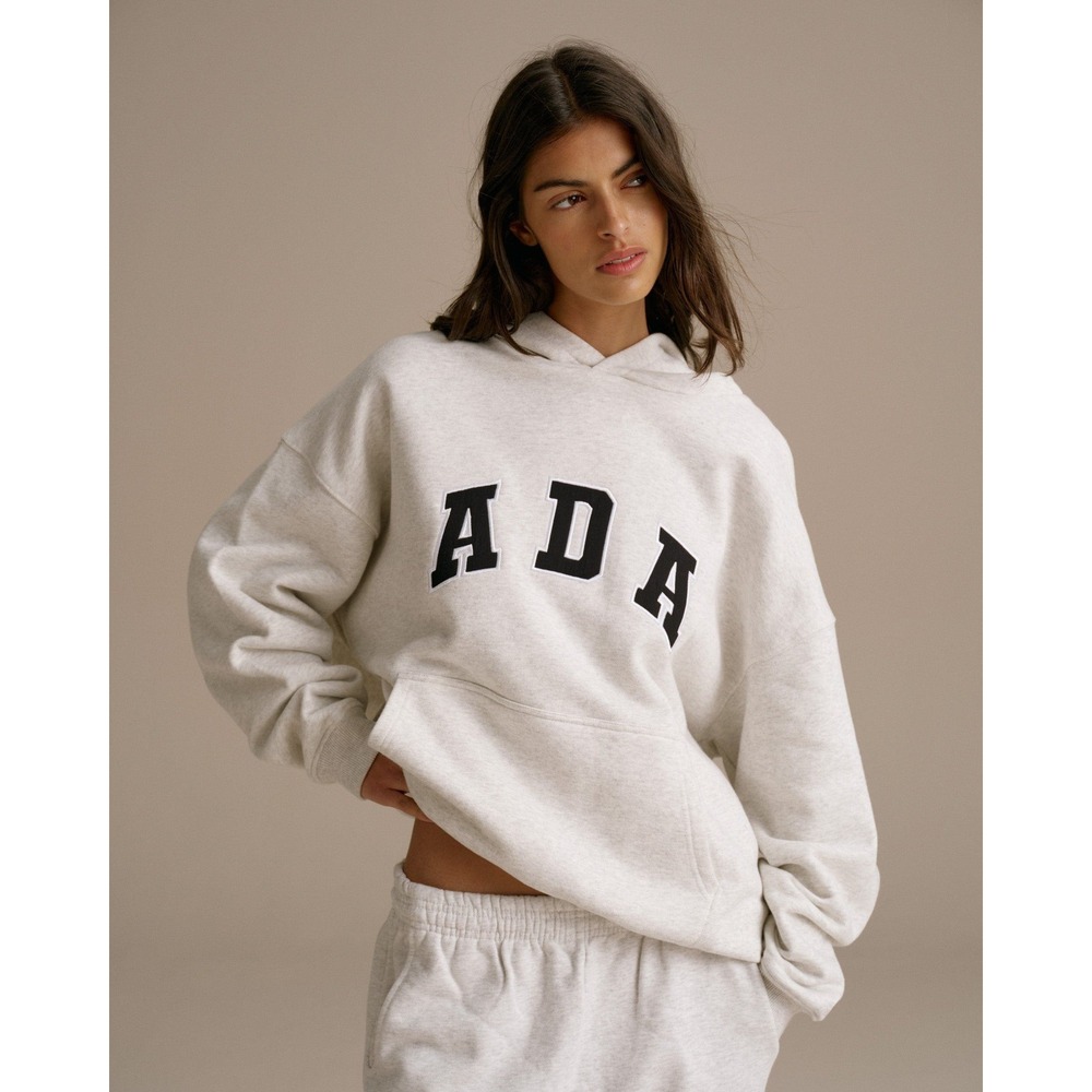 Adanola Womens Hoodie S Grey ADA Oversized Organic Cotton Logo Sweatshirt